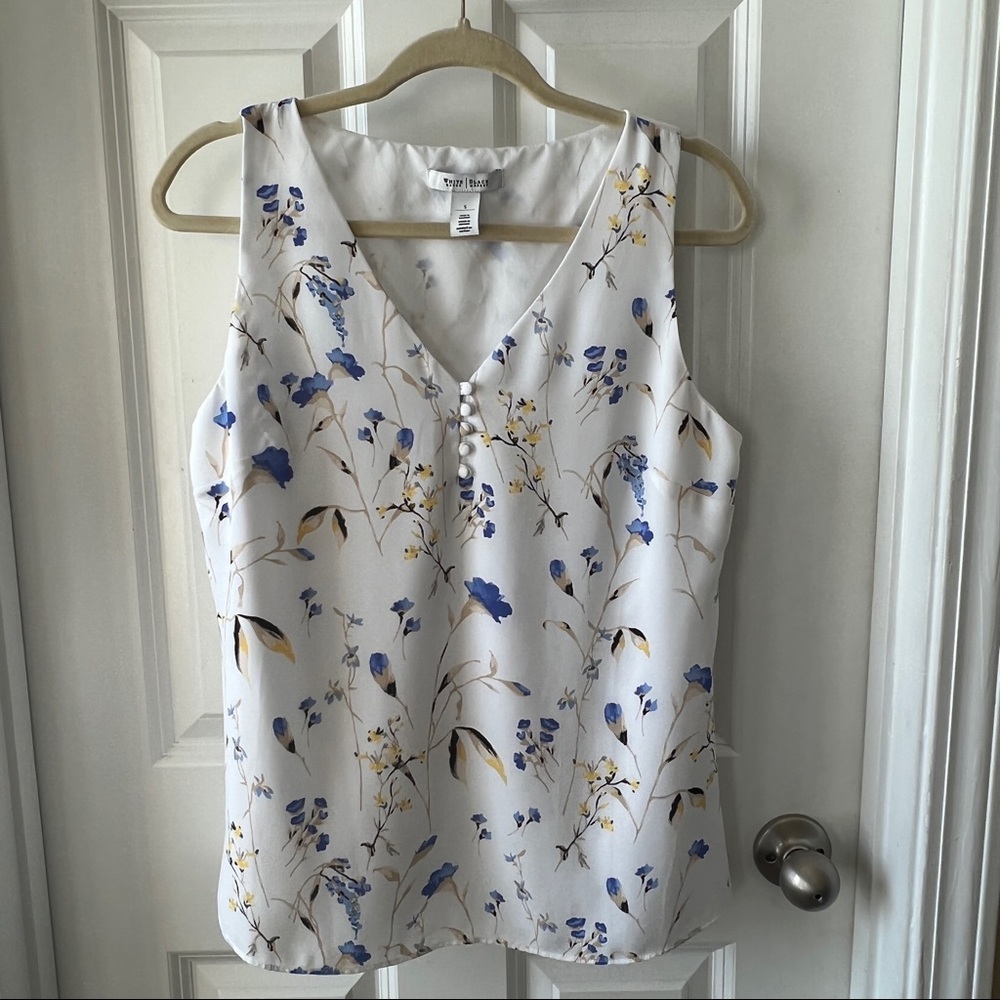 White House Black Market ivory floral sleeveless top